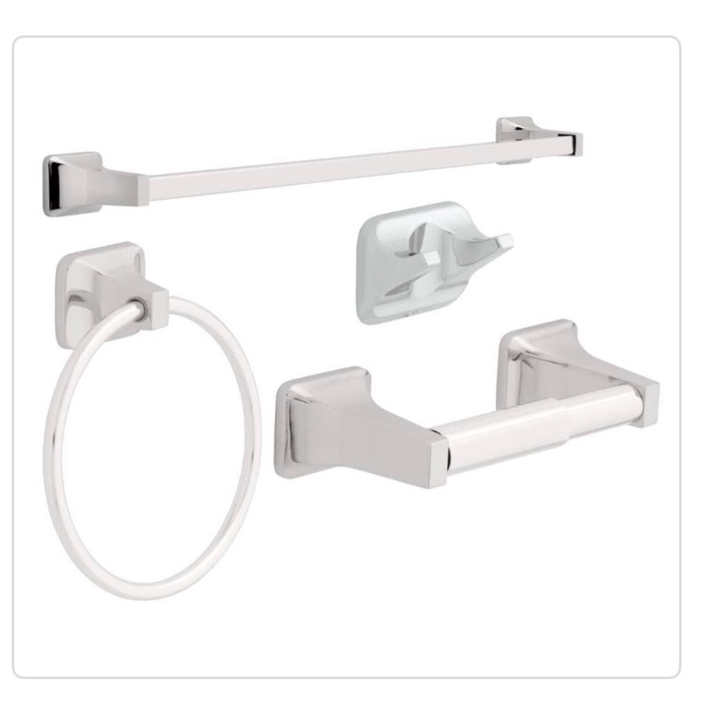 New Franklin Brass silver polished chrome Futura 4 piece bathroom hardware set